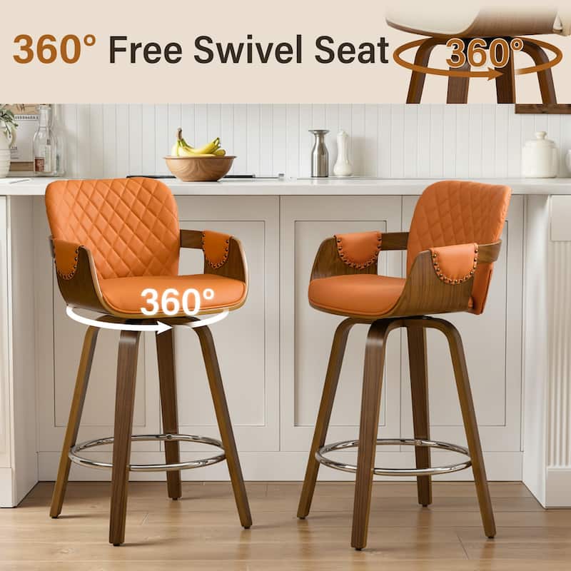 26-Inch Upholstered Swivel Counter Height Bar Stool with Armrests - 36.6"H x19.5"W x 21.3"D