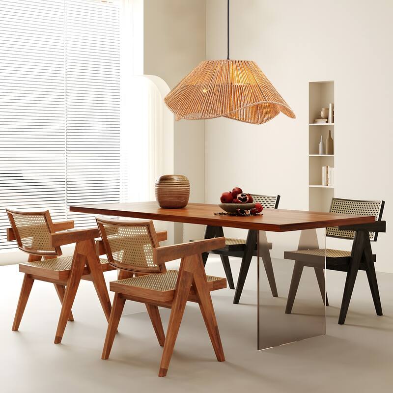 FTL 3-Light Rattan Pendant Light Petal-Shaped Chandelier