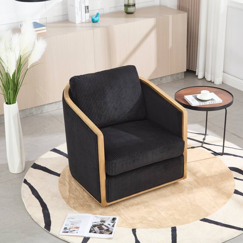 Accent Chair Sofa Chair with High-Density Foam and Curved Back, Degree Swivel Barrel Club Chair Lounge Chair