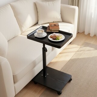 Adjustable Height C-Shape Rolling Side Table with Wheels for Sofa and ...