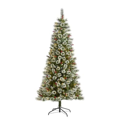 7' Frosted Swiss Pine Christmas Tree with 400 Clear LED Lights - Green