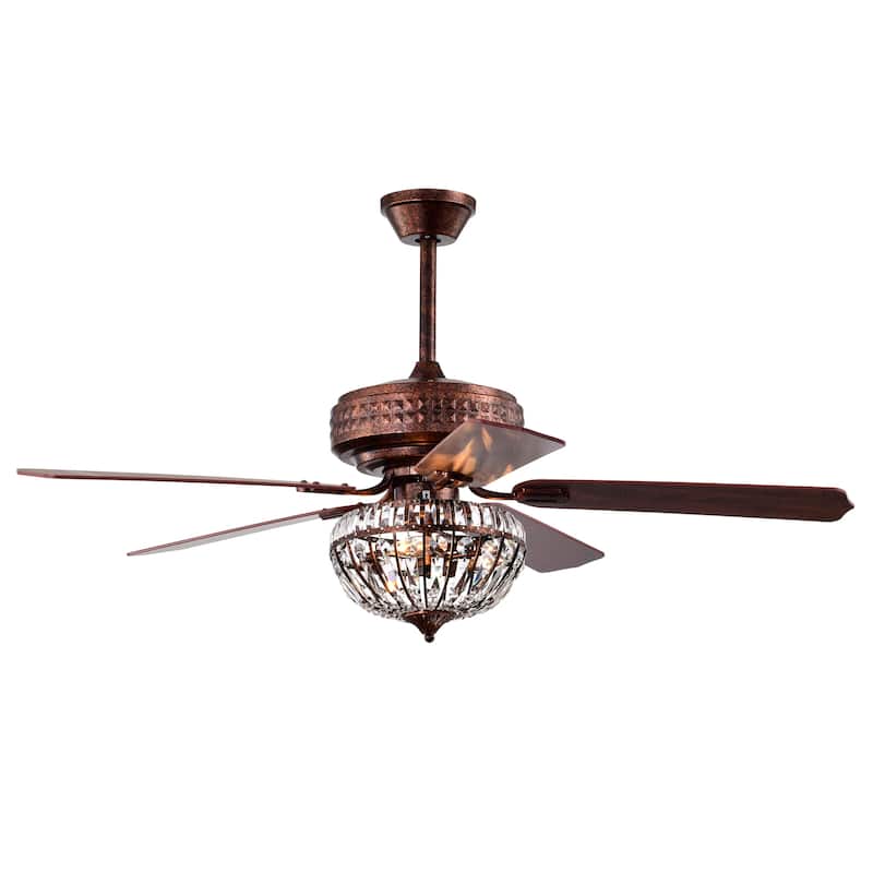 Violette 52 Inch Antique Copper Finish Crystal Ceiling Fan with Remote