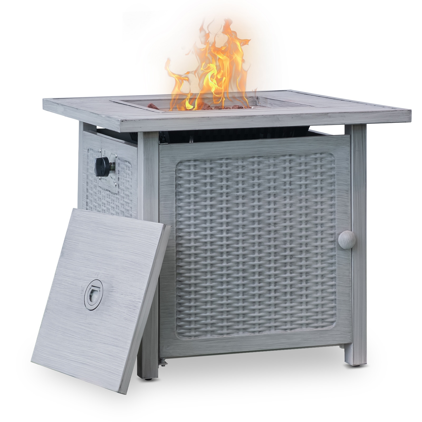 28 inch Slat Top Gas Fire Pit Table-Light Gray