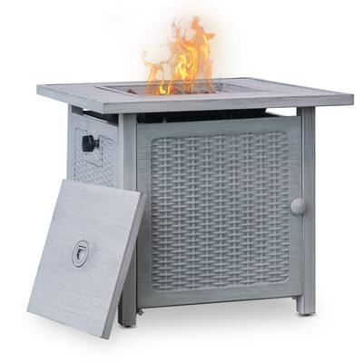 Upland 28" Slat Top Gas Fire Pit Table-Light Gray