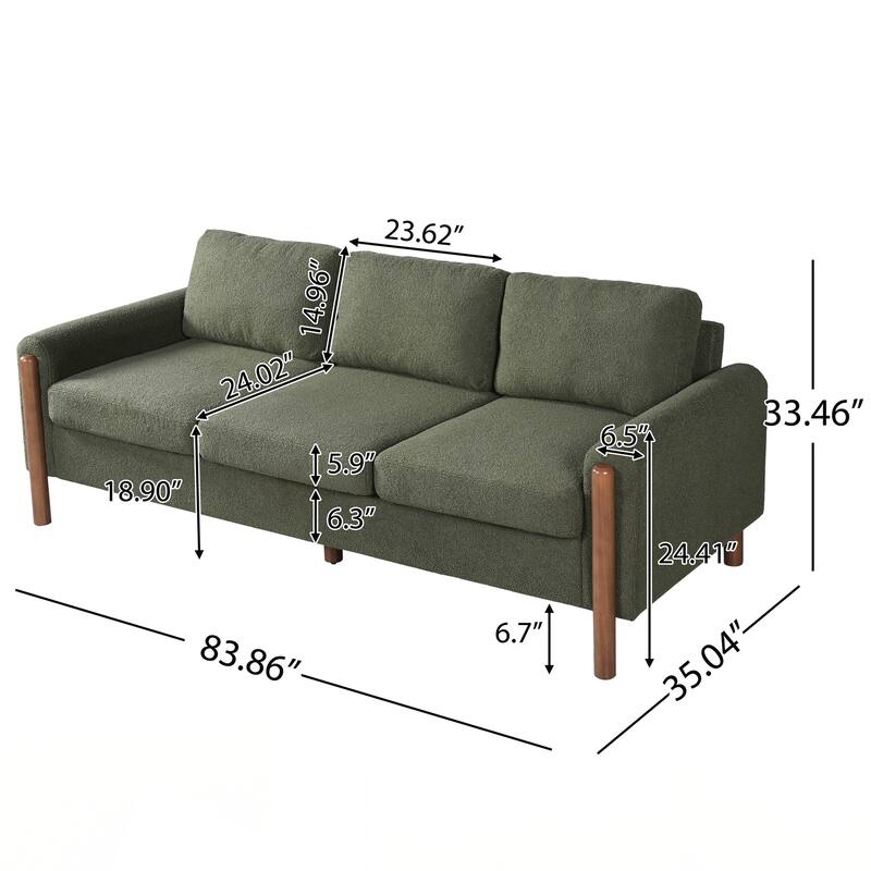 3-Seater Sofa, Curved Armrest with Integrated Solid Wood Legs