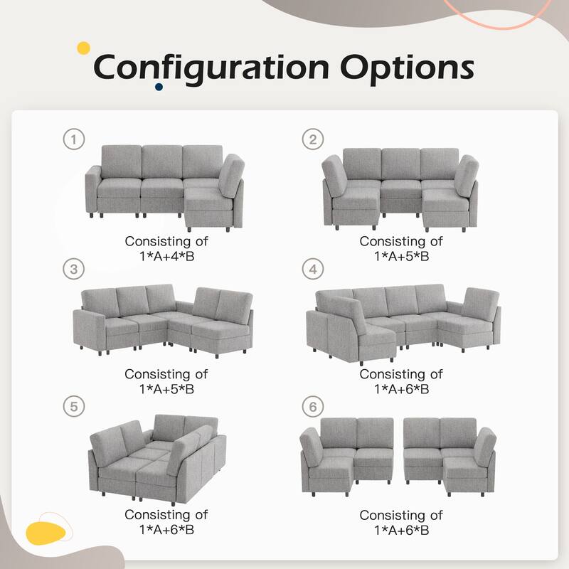 Erommy 6/7-Piece Modular Sectional Sofa – Reversible L-Shaped Couch with Hidden Storage, Space-Saving Living Room Furniture