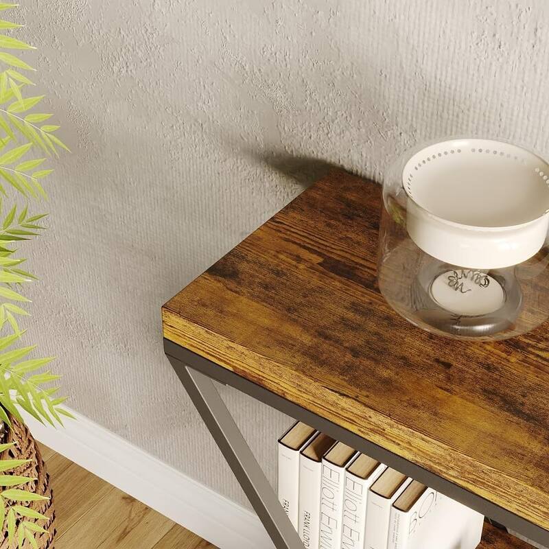3-Tier X-Shaped Console Table, Entryway Table with Storage Shelf