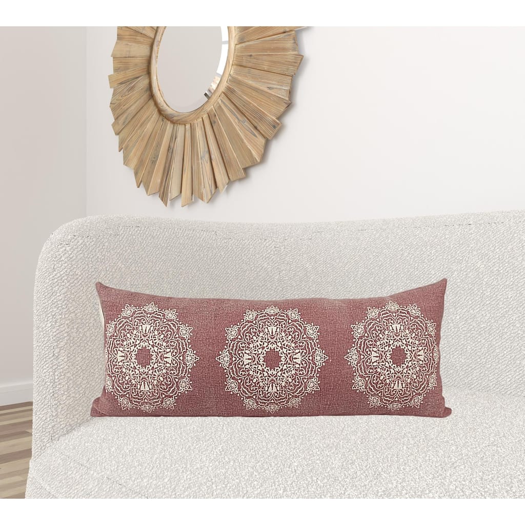 HomeRoots 14" X 36" Dusty Rose And White 100% Cotton Geometric Zippered Pillow