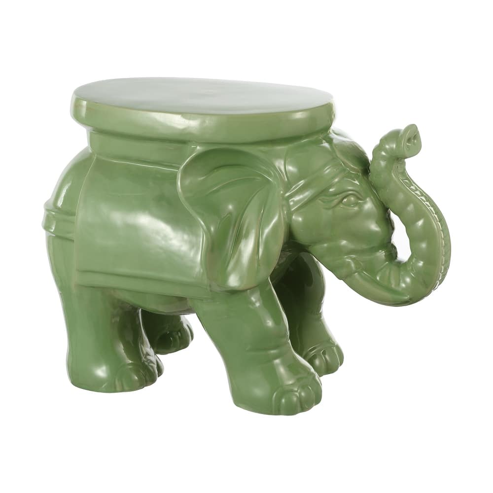 White Elephant 14.2" Ceramic Garden Stool, White by JONATHAN Y