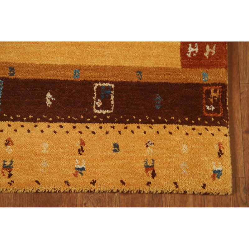 Hand Knotted Oriental 100% Wool Carpet Tribal Tribal Yellow & Gold Gabbeh Area Rug - 4' 4'' X 2' 4''