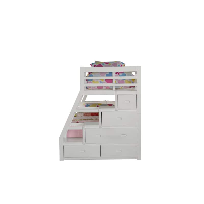 Twin over Full Wood Bunk Bed with Trundle and Built-in Storage Ladder