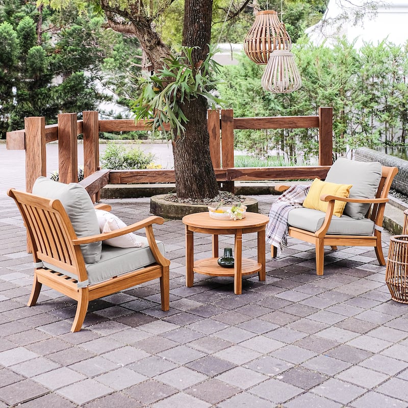 Cambridge Casual Robin 3-piece Teak Wood Patio Chat Set - Natural Teak/Oyster Cushion