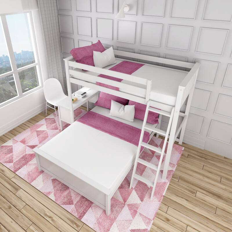 Max and Lily L Shaped Twin over Full Bunk Bed with Desk