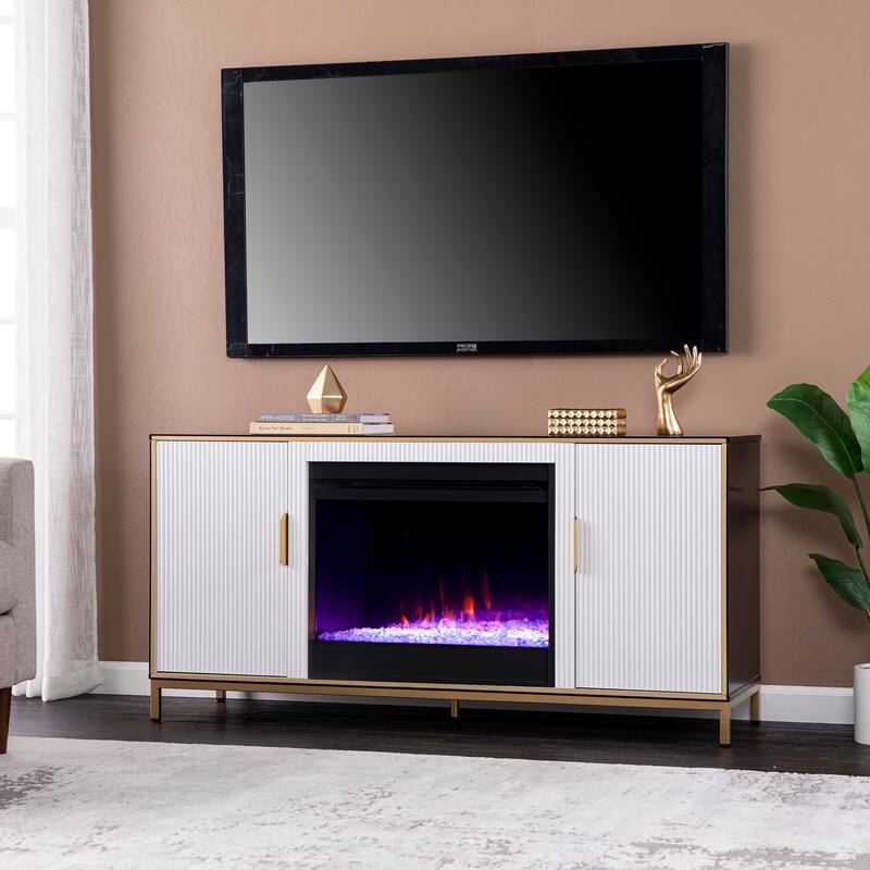 SEI Furniture Daltaire Contemporary Media TV Stand with Electric Fireplace Insert and Storage - Color Changing Firebox