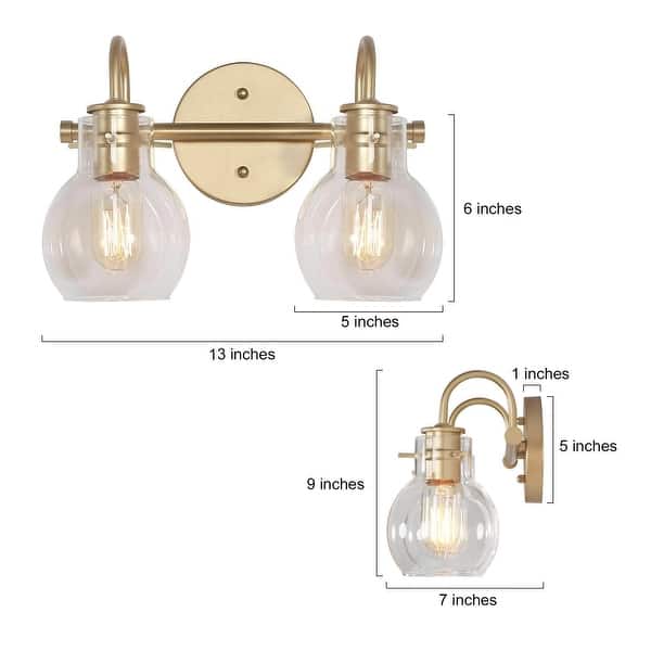 Modern Gold 2-Light Bathroom Vanity Light Orb Glass Wall Sconce - L 13"x W 7"x H 9"