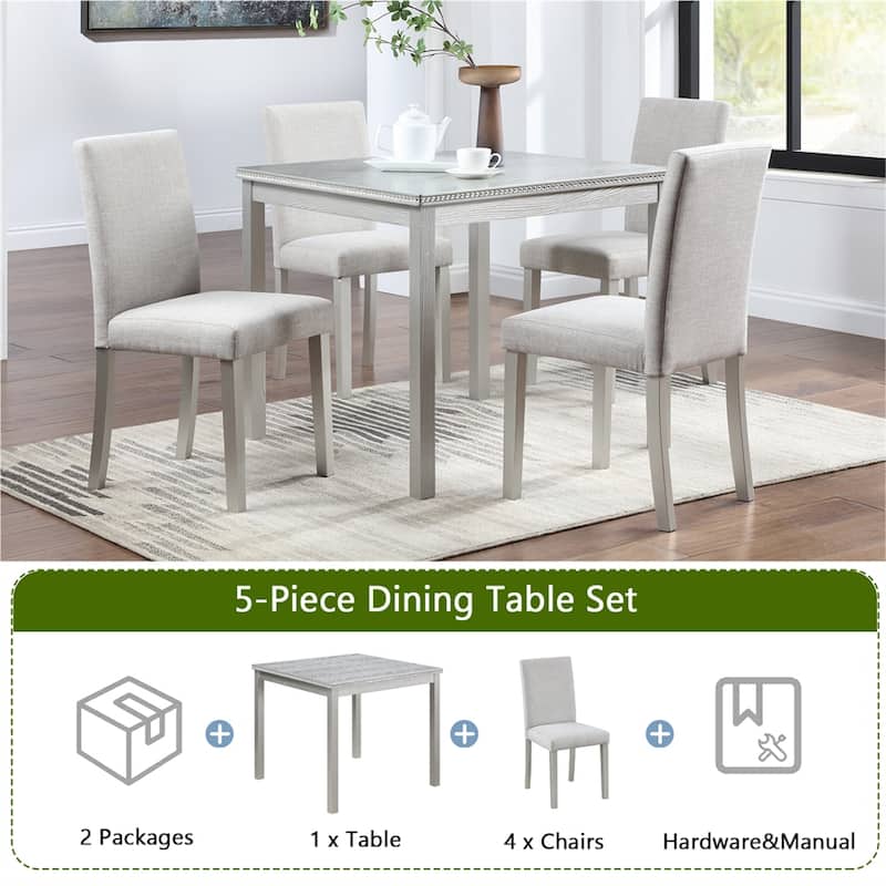 5-piece Wood Dining Counter Height Table and Chair Set