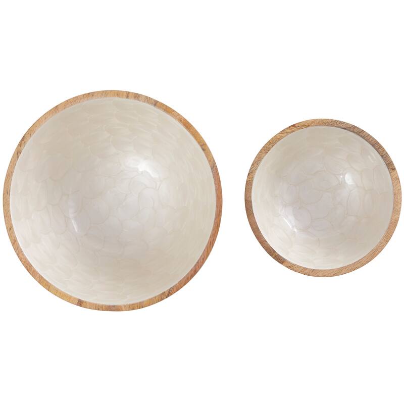 Cream Mango Wood Handmade Nesting Decorative Bowl Decorative Bowl (Set of 2)