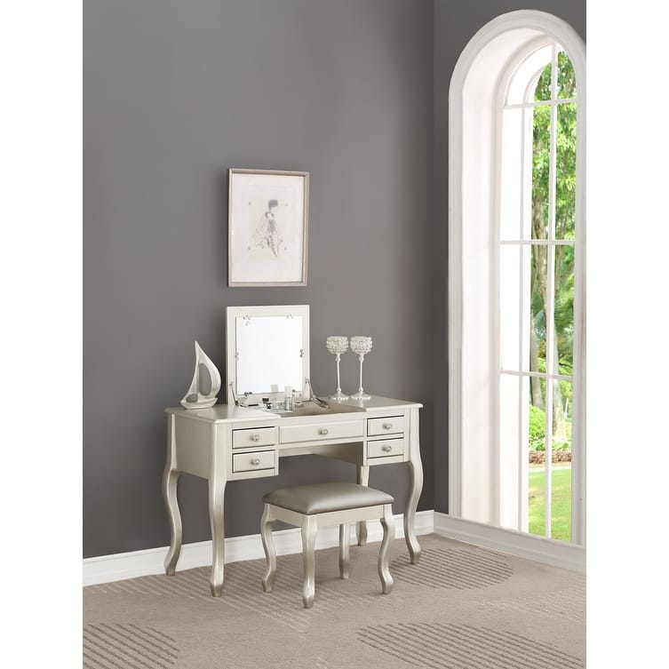 Cherub Vanity Set Featuring Stool And Mirror Silver
