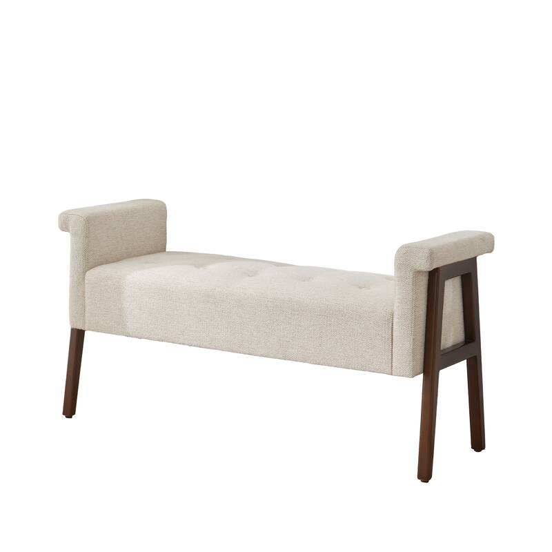 Modern Fabric Upholstered Entryway Storage Bench with Wooden Legs and Armrests