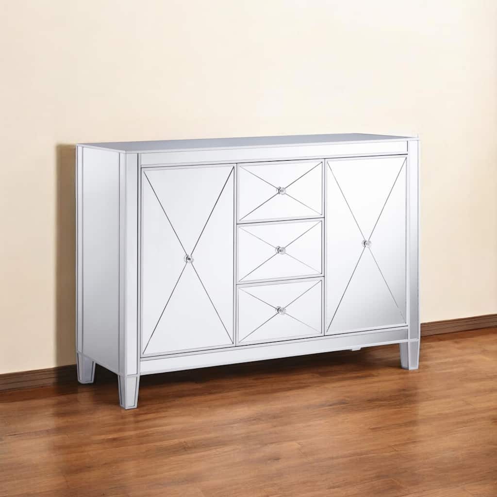 HomeRoots Glamorous Mirrored Bling Multi Storage Accent Cabinet - 50.25' X '35.25' X '16