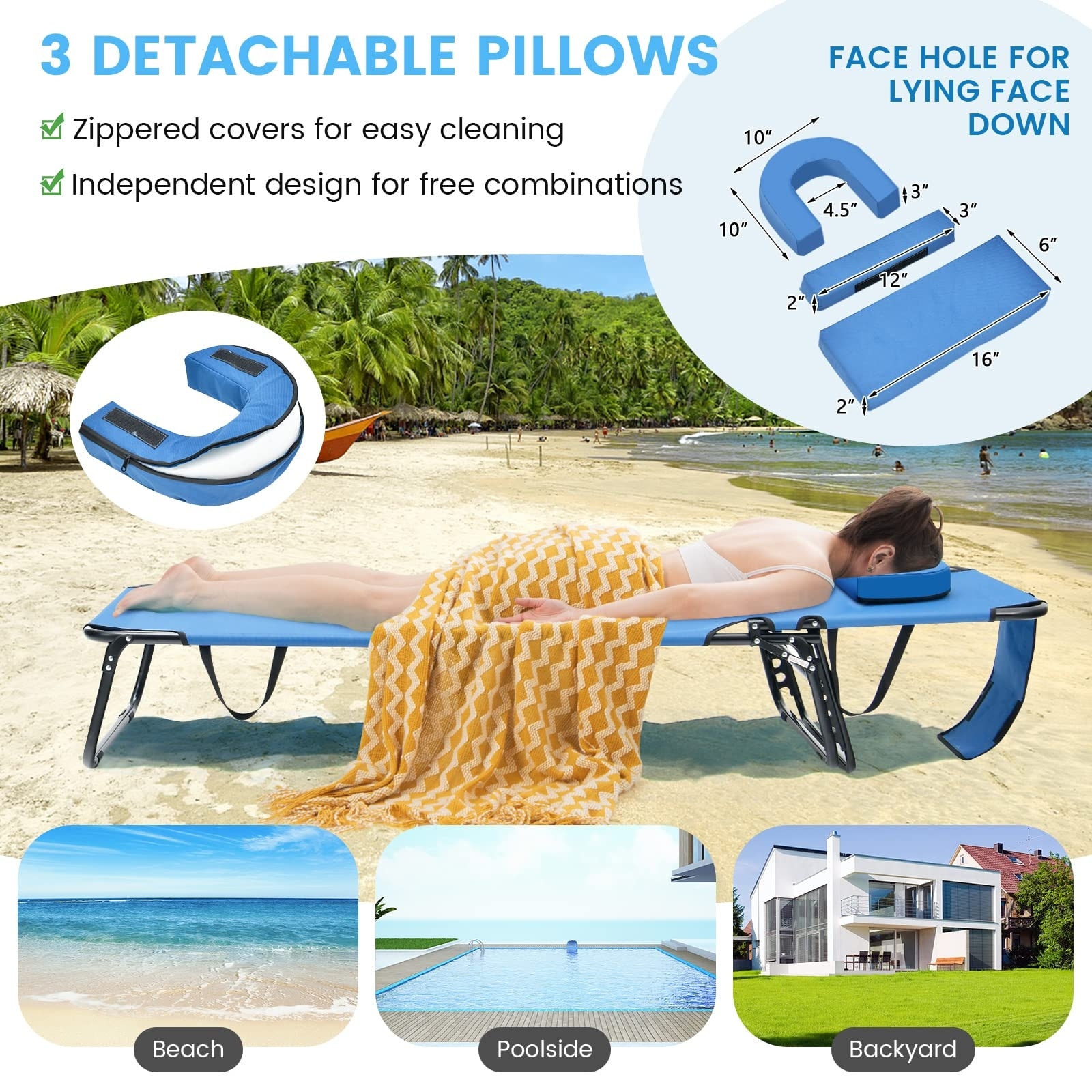 Tanning Chair 350lbs Beach Lounge Chair with Face Hole