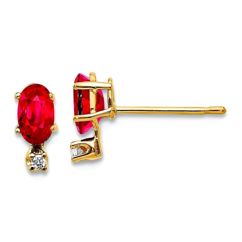 Curata 14k Yellow or White Gold Small Genuine Gemstone and Diamond Stud Earrings - 7x3mm - Ruby - Yellow