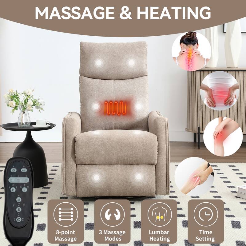 Heat Massage Manual Recliner Chair, 360° Swivel Glider Fabric Rocker