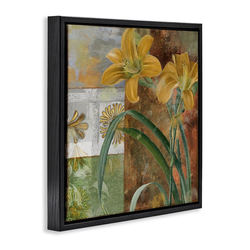 Stupell Yellow Lilies on Vintage Tile Framed Floater Canvas Wall Art Design By Sasha