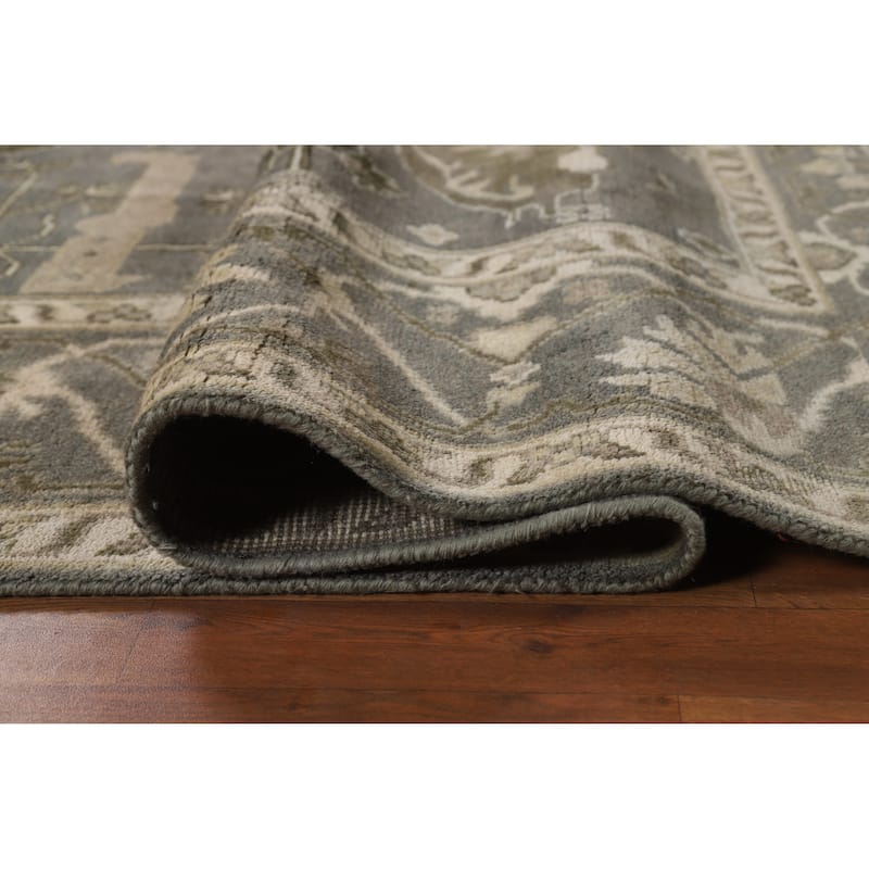 Transitional Gray Oushak Indian Area Rug Hand-Knotted Wool Carpet - 8'1" x 9'9"
