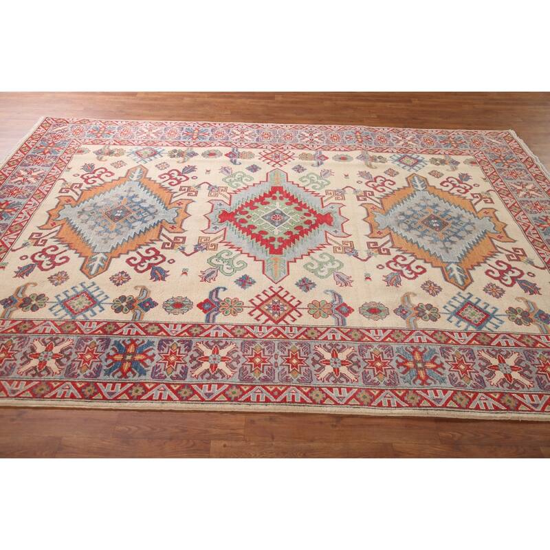 Kazak Living Room Area Rug Hand-Knotted Wool Carpet - 6'9" x 10'1"