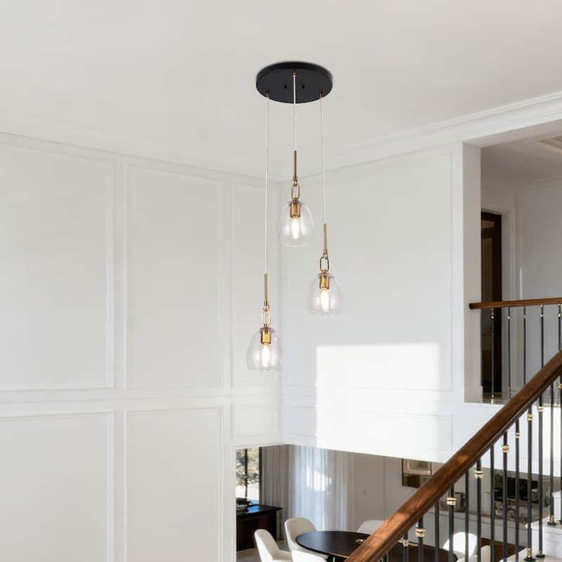 Blobfish Modern 3-Light Glass Chandelier Gold Cluster Kitchen Island Pendant - D 15" x H 12.5"