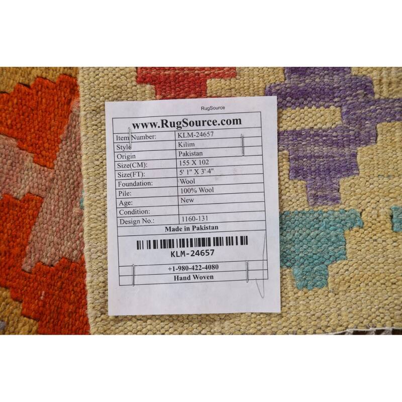 Reversible Kilim Accent Rug Oriental Hand-Woven Wool Carpet - 3'4"x 5'1"