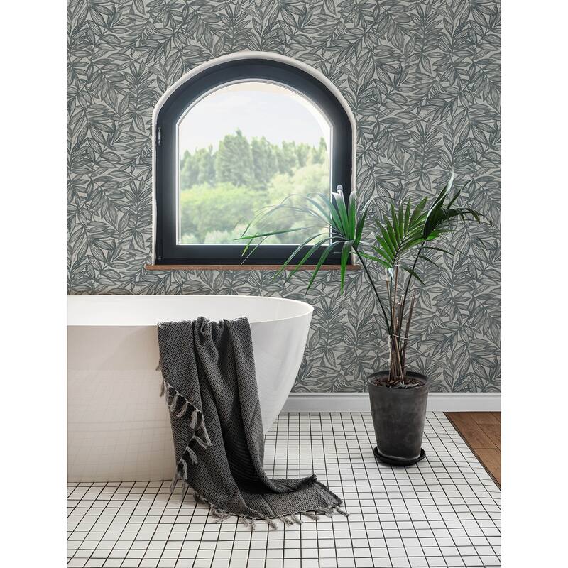 A-Street Prints Rhythmic Denim Leaf Wallpaper