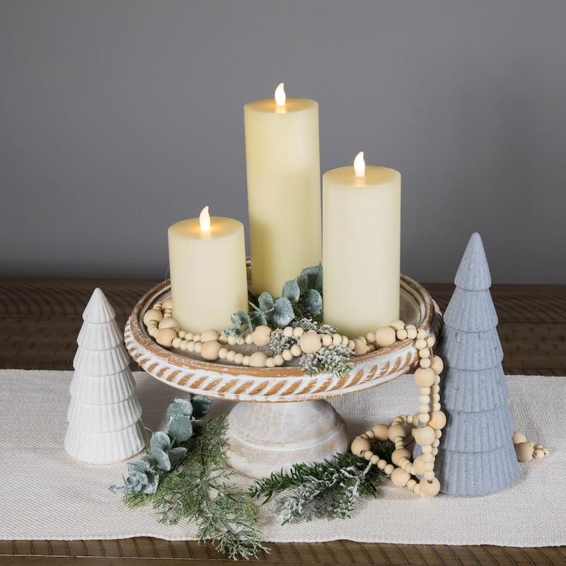 LED Flickering Flameless Pillar Candles - 8.75" - Cream - Set of 3