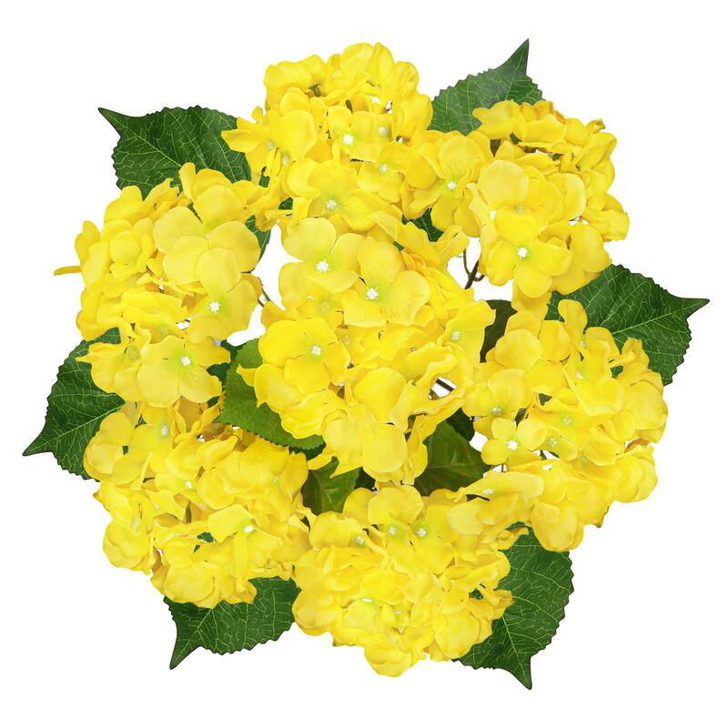 Set of 2 Deluxe Yellow Artificial Hydrangea Flower Stem Bush Bouquet 20in - 20" L x 12" W x 12" DP