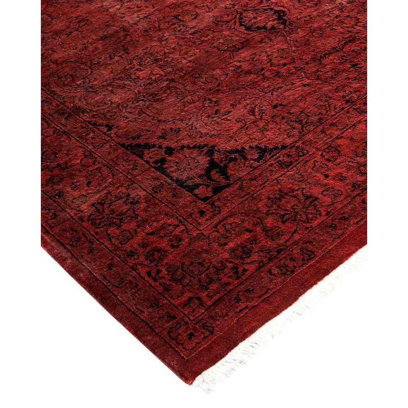 Overton Hand Knotted Wool Vintage Inspired Modern Contemporary Overdyed Orange Area Rug - 4' 1" x 6' 5"
