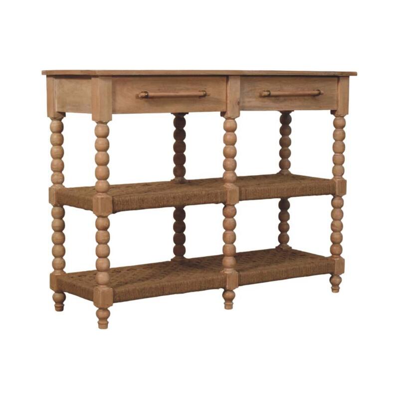 Artisan Furniture Solid Wood Savoy Bobbin Console with Jute Shelves, Beige,2-Drawers,1-Shelf - N/A