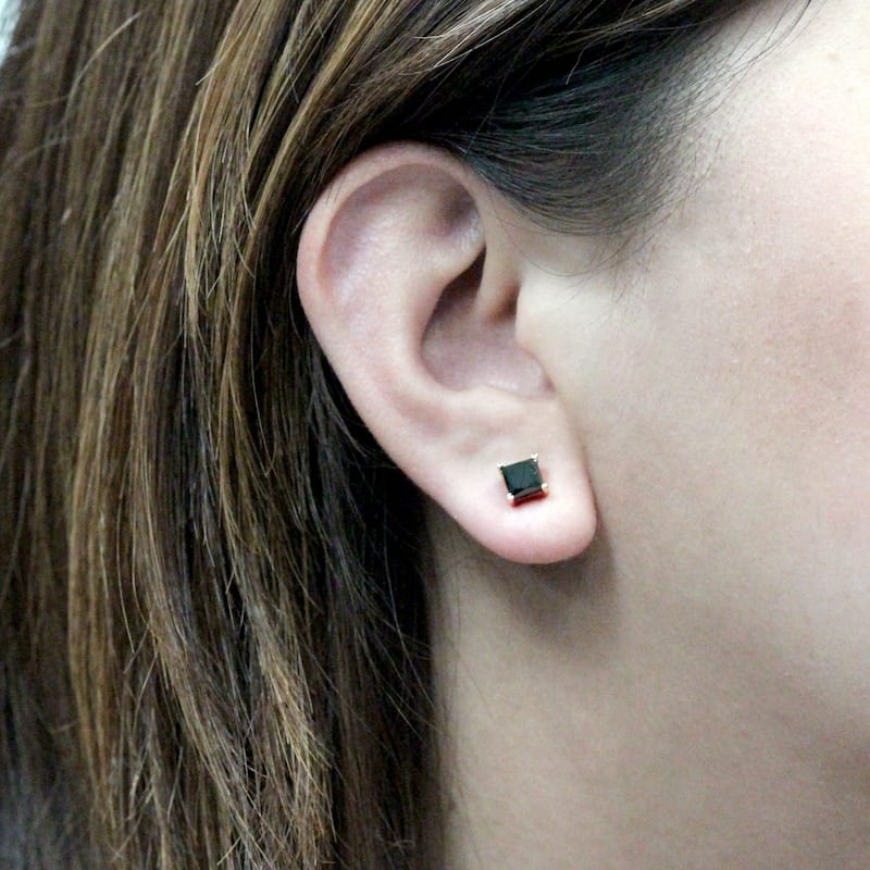 Curata 14k Yellow or White Gold Unisex Square 6mm Black Cubic Zirconia Stud Screw Back Earrings