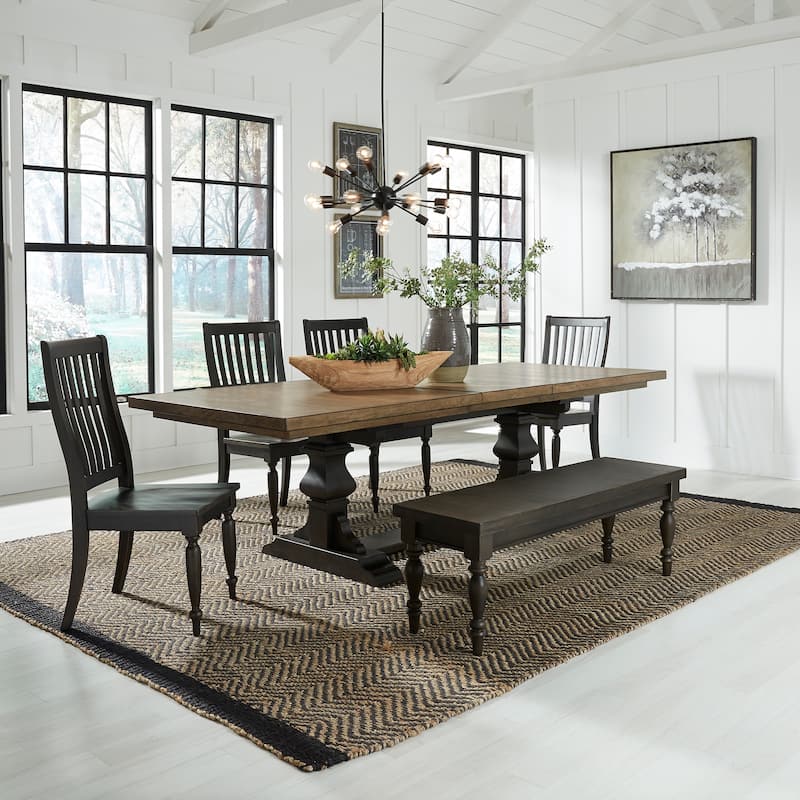 Harvest Home Chalkboard 6 Piece Trestle Table Set - Brown