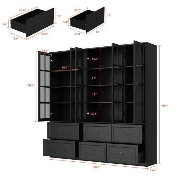 Modular Glass Doors Display Cabinet Combo Bookcase Home Office Pantry ...