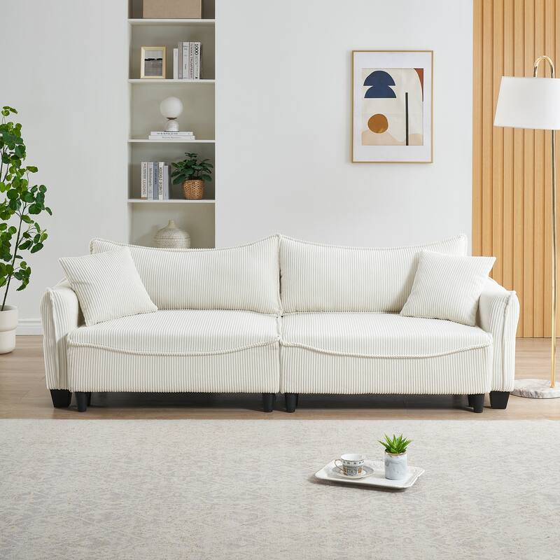 87.79" Modern Folding Sofa Bed for Living Room with Storage and Throw Pillows - Beige