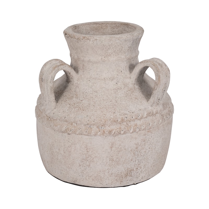 Pottery Terracotta Vase with Rustic Textured and Triple Handles Design