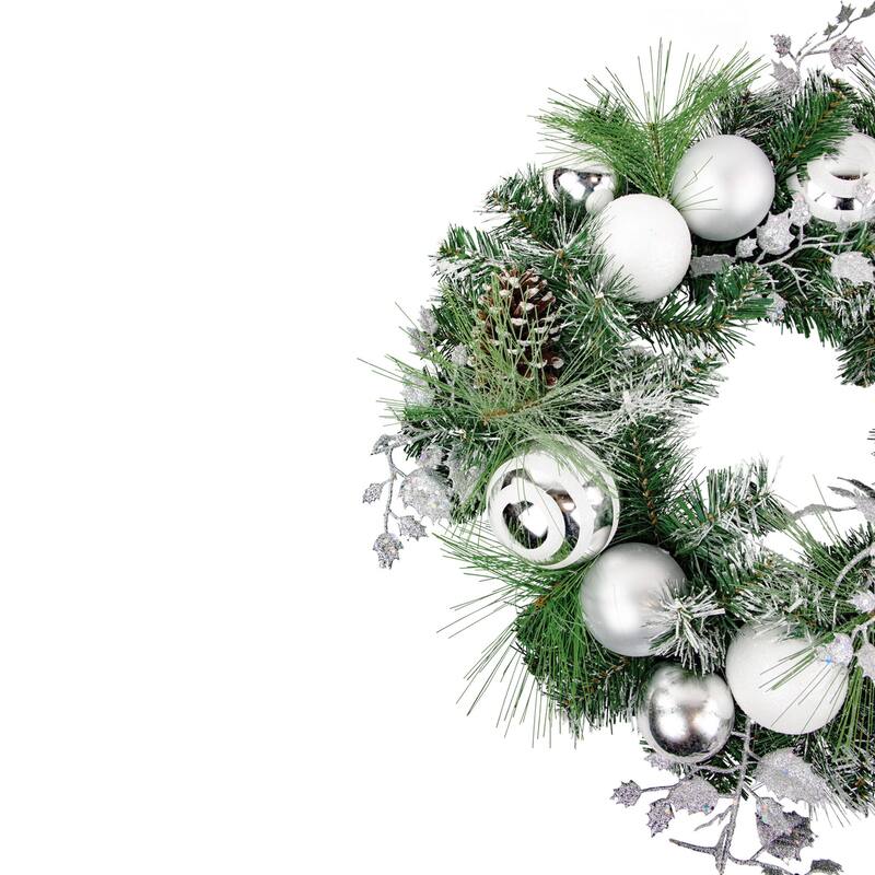 Green Pine Needle Wreath Pinecones Christmas Ornaments, 24", Unlit