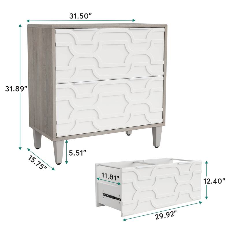 2-Drawer Lateral File Cabinet for A4/Letter/Legal Size, White & Grey Office Storage Cabinet Printer Stand