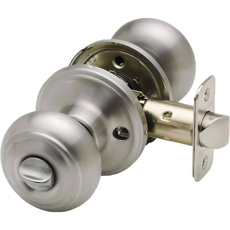 Satin Stainless Steel Door Knob - Round Colonial Privacy Lock for Bedroom and Bathroom