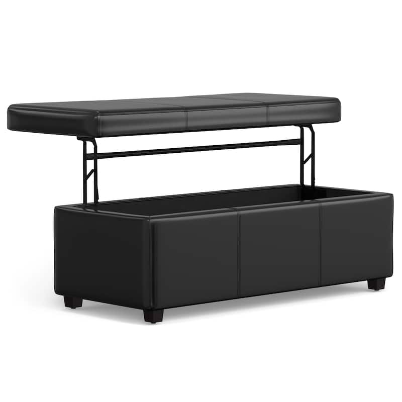 WYNDENHALL Franklin 44 inch Wide Contemporary Rectangle Storage Ottoman in Faux Leather