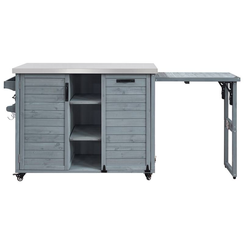 Roomfitters 78.3" Outdoor Kitchen Island with Foldable Grill Table, Stainless Steel Top & Tilt Trash Can Storage