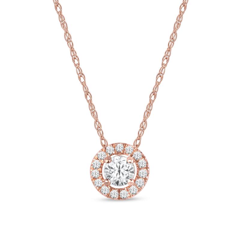 1/6ct TDW Diamond Solitaire Halo Pendant Necklace in 10k Gold for Women