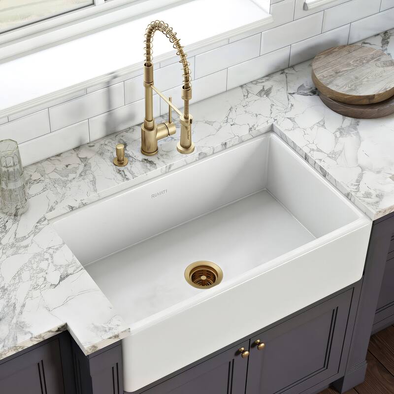 Ruvati Extended Garbage Disposal Flange with Deep Basket Strainer - Matte Gold Satin - RVA1049GG - 4.5" X 4.5"