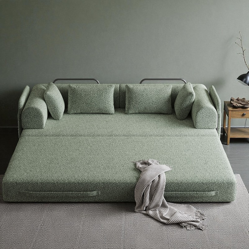 78.7" Convertible Sleeper Sofa Bed, Chenille Folding Mattress Couch with Side Pocket & Pillows, No-Assembly Floor Lounge Sofa